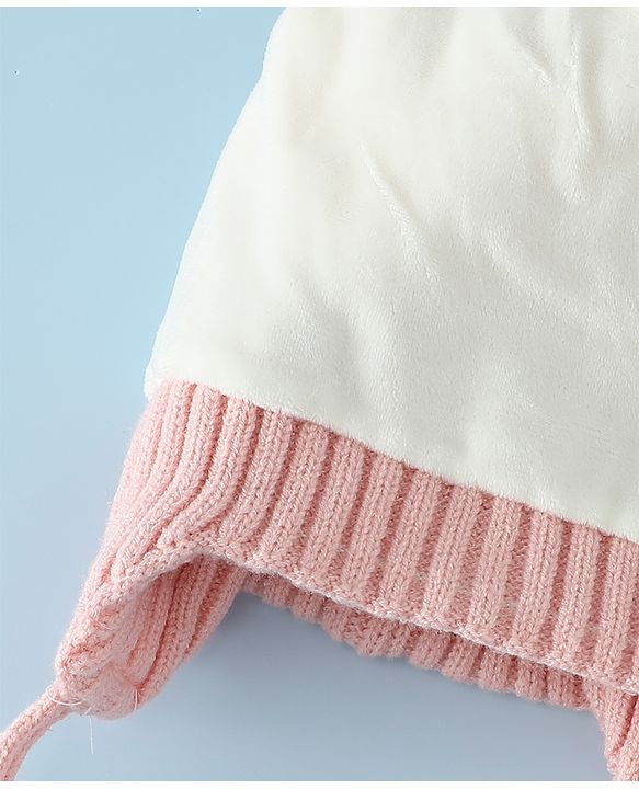 Babyhug Woollen Cap with Knot & Pom Pom with Geometric Design Khaki - Diameter 18.5 cm