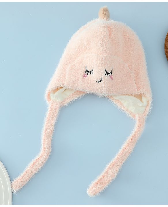 Babyhug Woollen Cap with Knot Applique - Pink