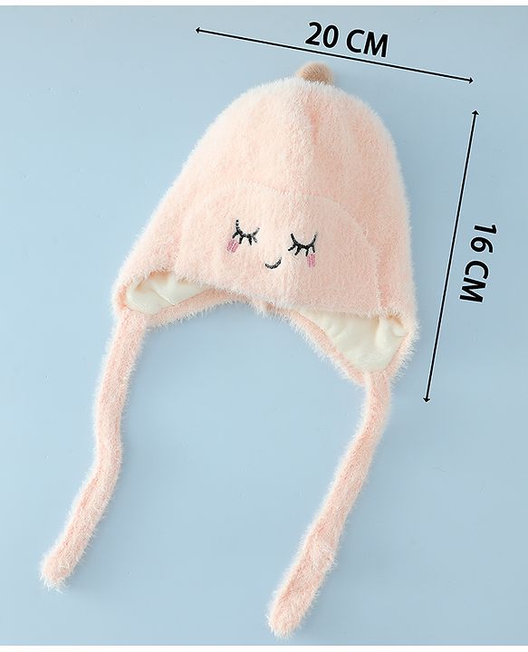 Babyhug Woollen Cap with Knot Applique - Pink