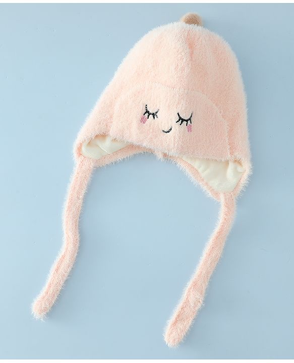 Babyhug Woollen Cap with Knot Applique - Pink