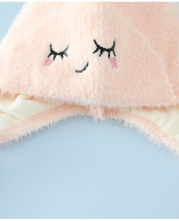 Babyhug Woollen Cap with Knot Applique - Pink