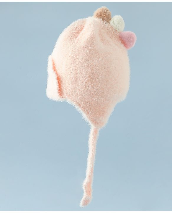 Babyhug Woollen Cap with Knot Applique - Pink
