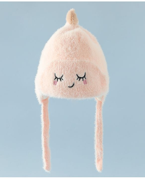 Babyhug Woollen Cap with Knot Applique - Pink