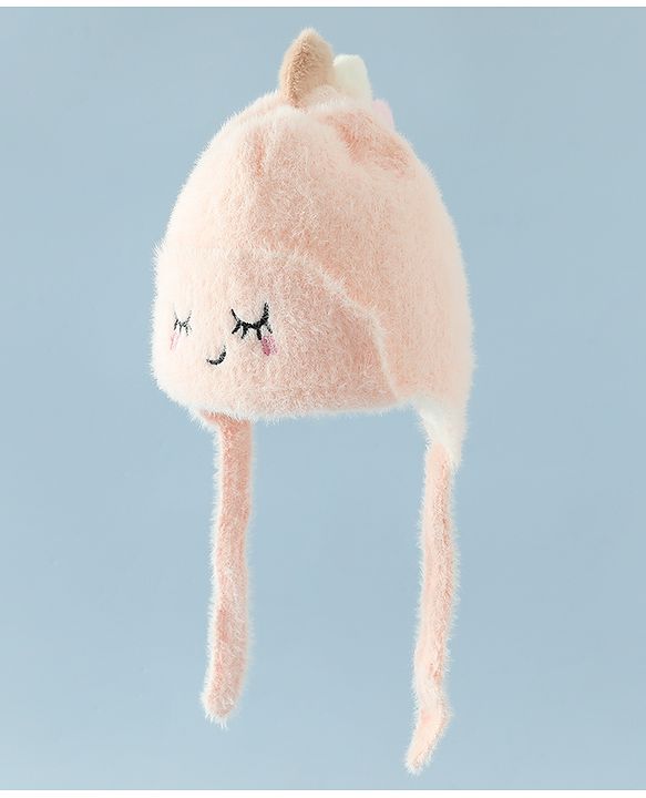 Babyhug Woollen Cap with Knot Applique - Pink