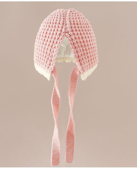 Babyhug Woollen Cap with Knot and Bow Applique Pink - Diameter 20 cm