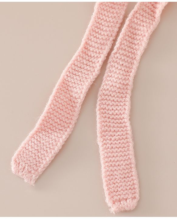 Babyhug Woollen Cap with Knot and Bow Applique Pink - Diameter 20 cm