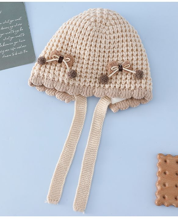 Babyhug Woollen Cap with Knot and Bow Applique Pink - Diameter 20 cm