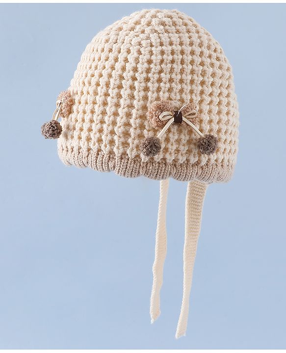 Babyhug Woollen Cap with Knot and Bow Applique Pink - Diameter 20 cm
