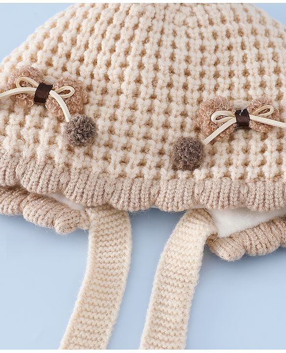 Babyhug Woollen Cap with Knot and Bow Applique Pink - Diameter 20 cm