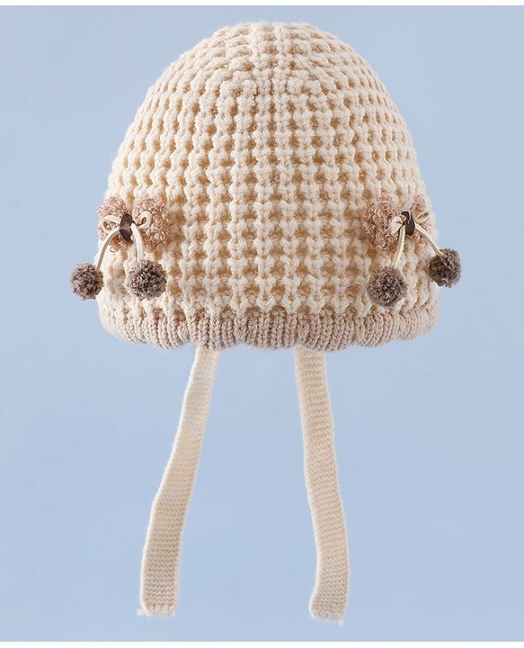 Babyhug Woollen Cap with Knot and Bow Applique Pink - Diameter 20 cm