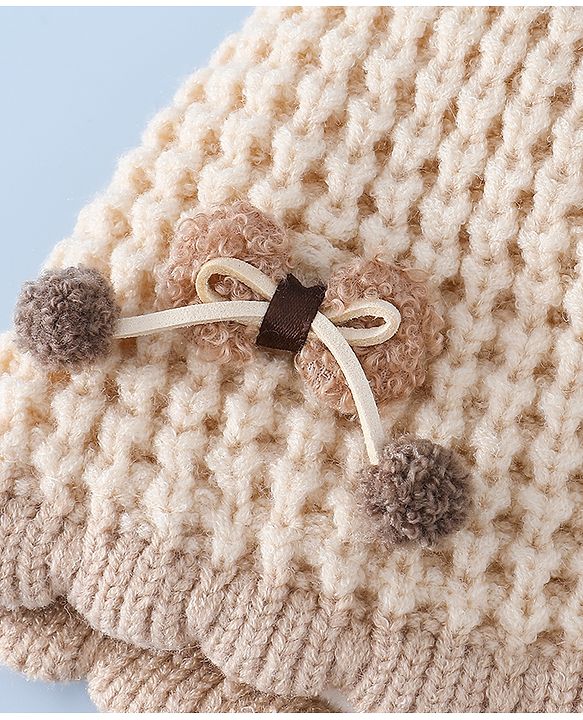Babyhug Woollen Cap with Knot and Bow Applique Pink - Diameter 20 cm