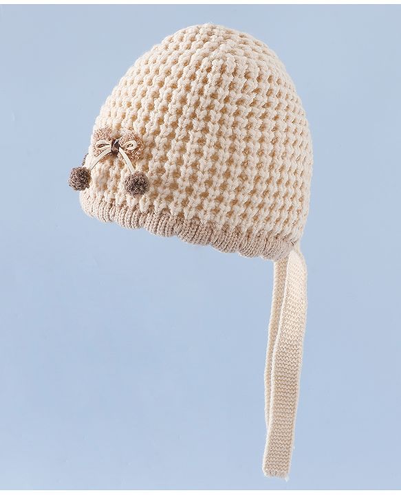 Babyhug Woollen Cap with Knot and Bow Applique Pink - Diameter 20 cm