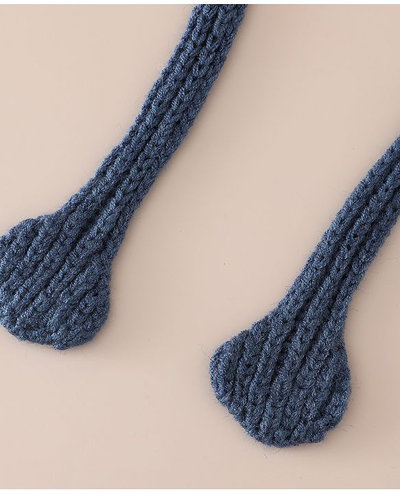 Babyhug Woollen Cap with Knot & Ear with Bear Patch Blue - Diameter 15.5 cm
