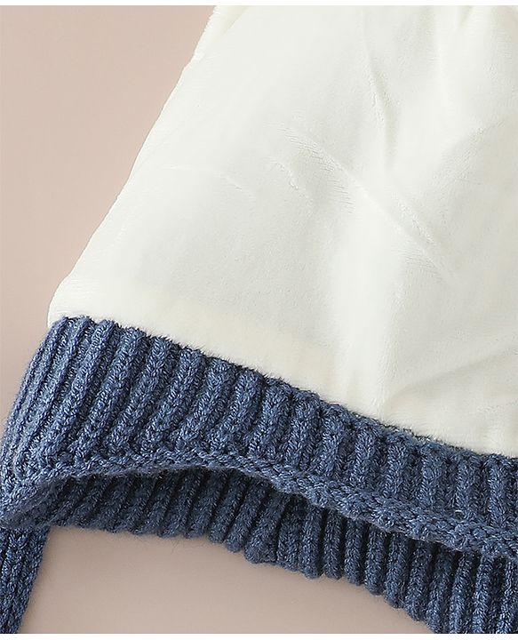Babyhug Woollen Cap with Knot & Ear with Bear Patch Blue - Diameter 15.5 cm