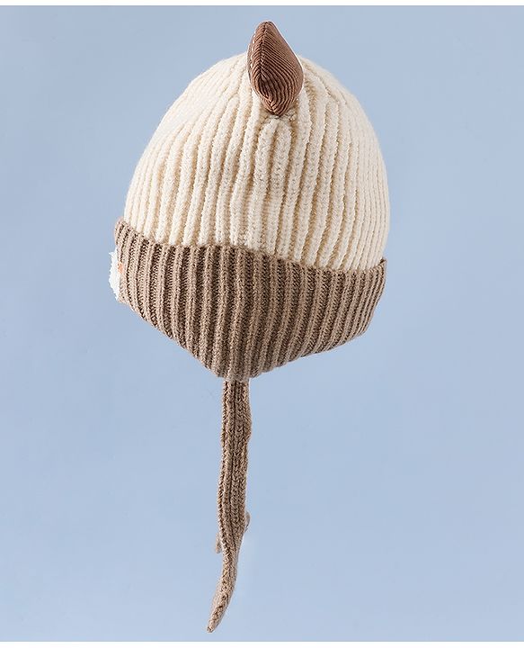 Babyhug Woollen Cap with Knot & Ear with Bear Patch Blue - Diameter 15.5 cm