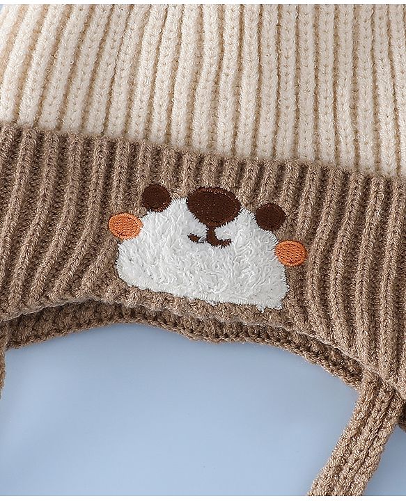 Babyhug Woollen Cap with Knot & Ear with Bear Patch Blue - Diameter 15.5 cm