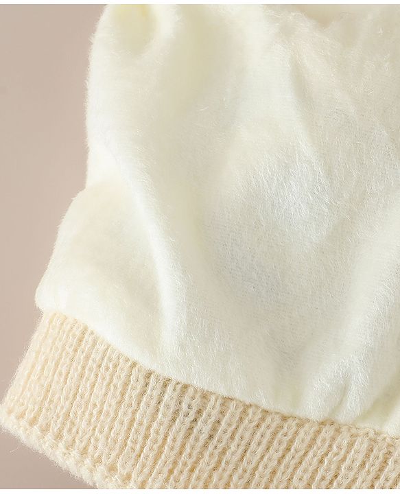 Babyhug Woollen Cap with Bear Applique Beige - Diameter 16.5 cm