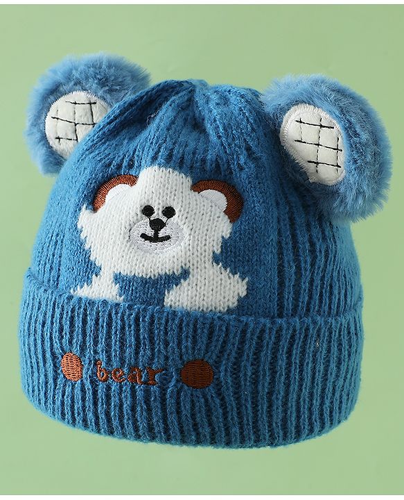 Babyhug Woollen Cap with Bear Applique Beige - Diameter 16.5 cm