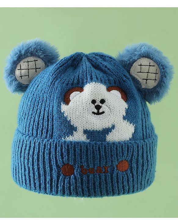 Babyhug Woollen Cap with Bear Applique Beige - Diameter 16.5 cm