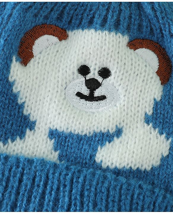 Babyhug Woollen Cap with Bear Applique Beige - Diameter 16.5 cm