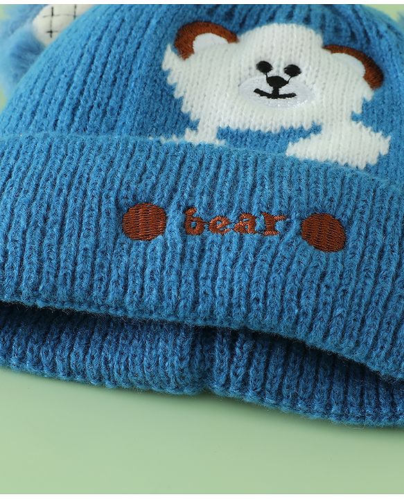 Babyhug Woollen Cap with Bear Applique Beige - Diameter 16.5 cm