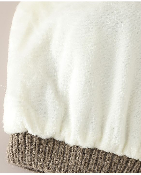Babyhug Woollen Cap with Bear Applique Beige - Diameter 16.5 cm
