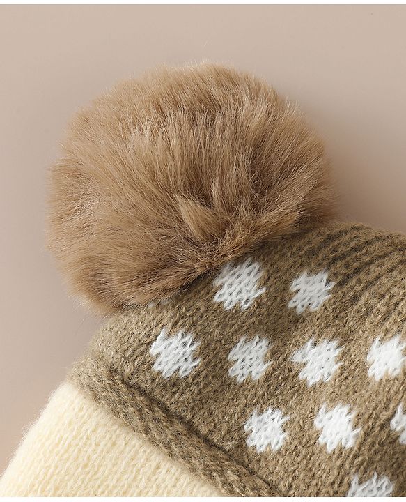 Babyhug Woollen Cap with Bear Print & Applique Blue - Diameter 17 cm