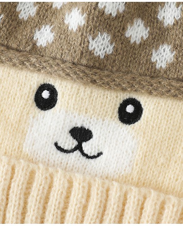 Babyhug Woollen Cap with Bear Print & Applique Blue - Diameter 17 cm