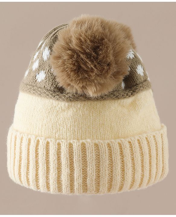 Babyhug Woollen Cap with Bear Print & Applique Blue - Diameter 17 cm