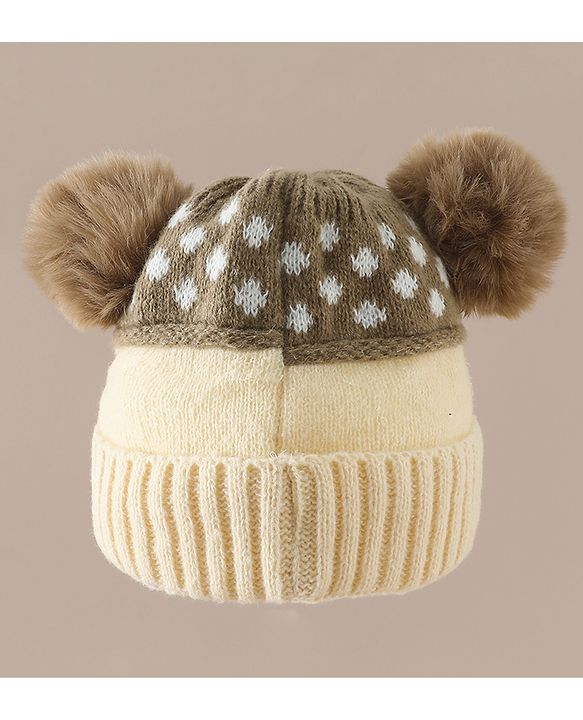 Babyhug Woollen Cap with Bear Print & Applique Blue - Diameter 17 cm