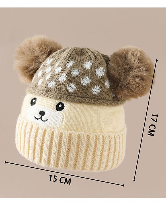 Babyhug Woollen Cap with Bear Print & Applique Blue - Diameter 17 cm