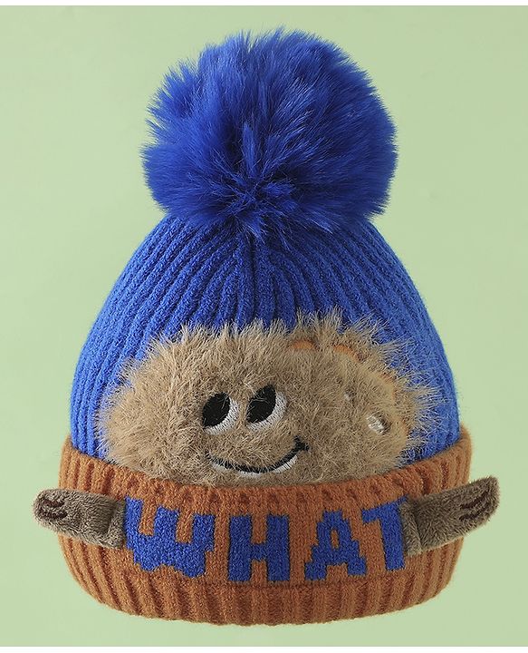 Babyhug Woollen Cap with Pom Pom & Bear Patch Brown - Diameter 17.5 cm