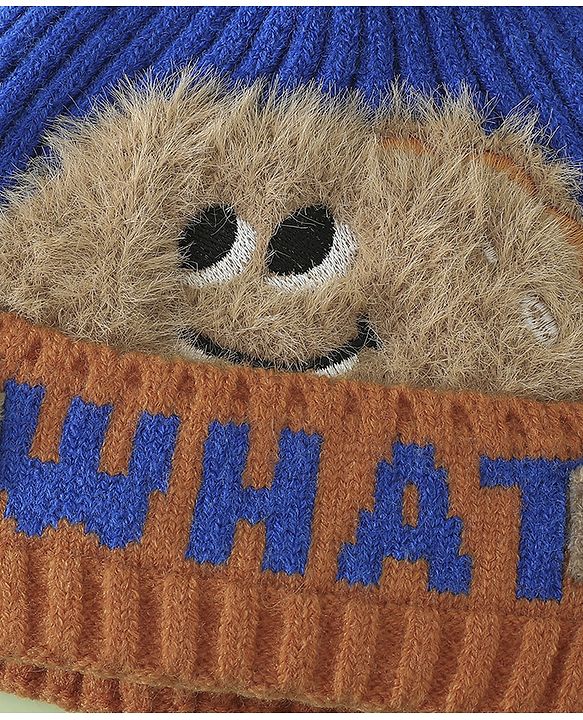 Babyhug Woollen Cap with Pom Pom & Bear Patch Brown - Diameter 17.5 cm