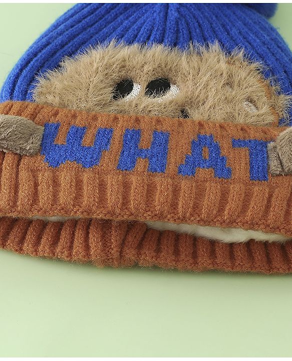 Babyhug Woollen Cap with Pom Pom & Bear Patch Brown - Diameter 17.5 cm