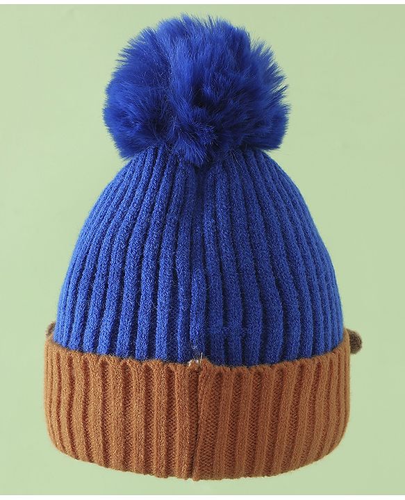Babyhug Woollen Cap with Pom Pom & Bear Patch Brown - Diameter 17.5 cm