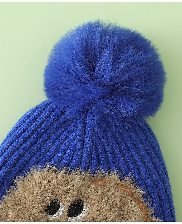 Babyhug Woollen Cap with Pom Pom & Bear Patch Brown - Diameter 17.5 cm