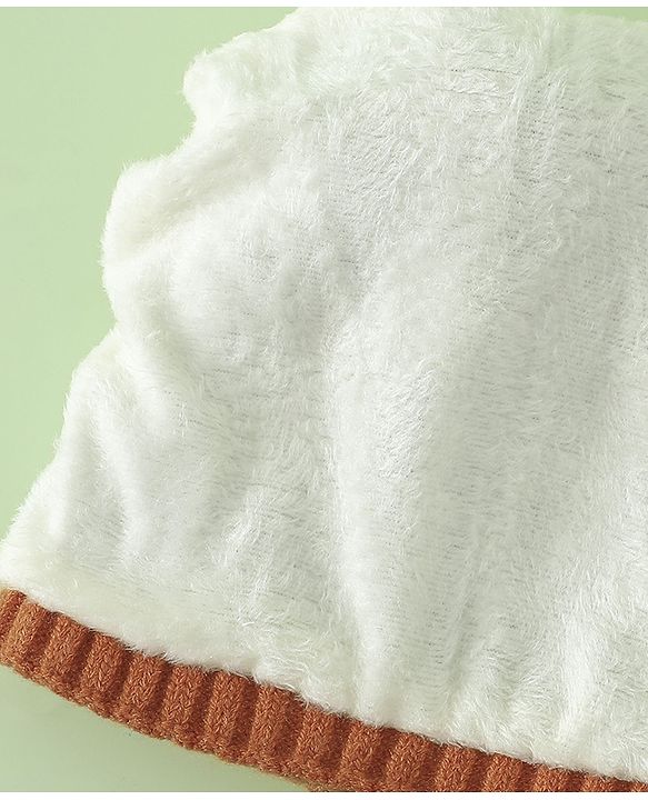 Babyhug Woollen Cap with Pom Pom & Bear Patch Brown - Diameter 17.5 cm