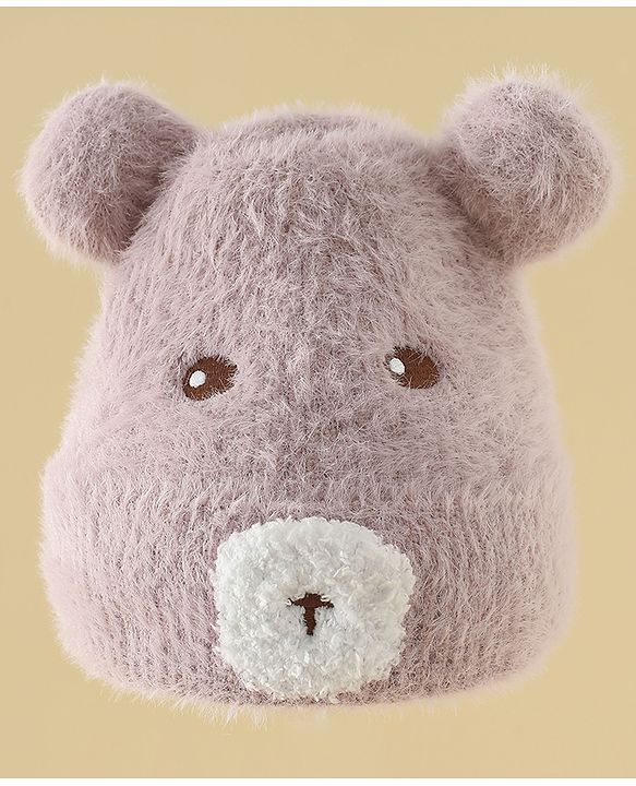 Babyhug Woolen Cap with Ear & Animal Applique Pink - Diameter 17.5 cm