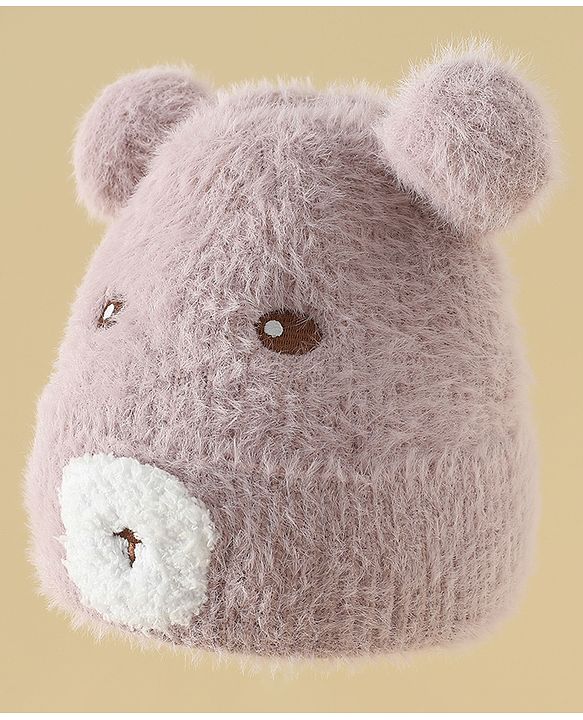 Babyhug Woolen Cap with Ear & Animal Applique Pink - Diameter 17.5 cm
