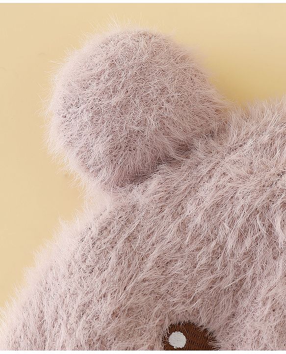 Babyhug Woolen Cap with Ear & Animal Applique Pink - Diameter 17.5 cm