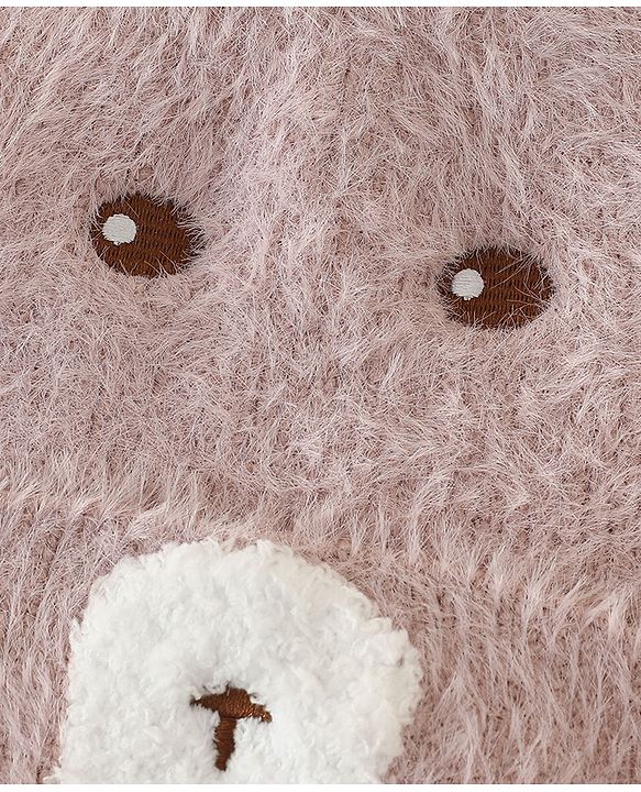 Babyhug Woolen Cap with Ear & Animal Applique Pink - Diameter 17.5 cm