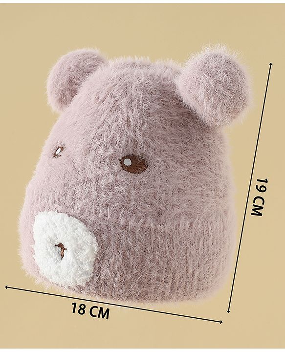 Babyhug Woolen Cap with Ear & Animal Applique Pink - Diameter 17.5 cm