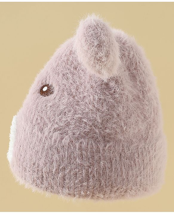 Babyhug Woolen Cap with Ear & Animal Applique Pink - Diameter 17.5 cm