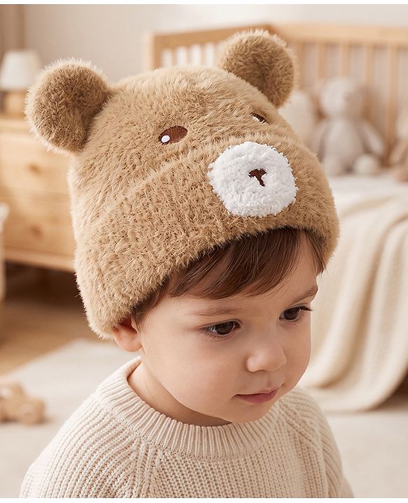 Babyhug Woolen Cap with Ear & Animal Applique Pink - Diameter 17.5 cm