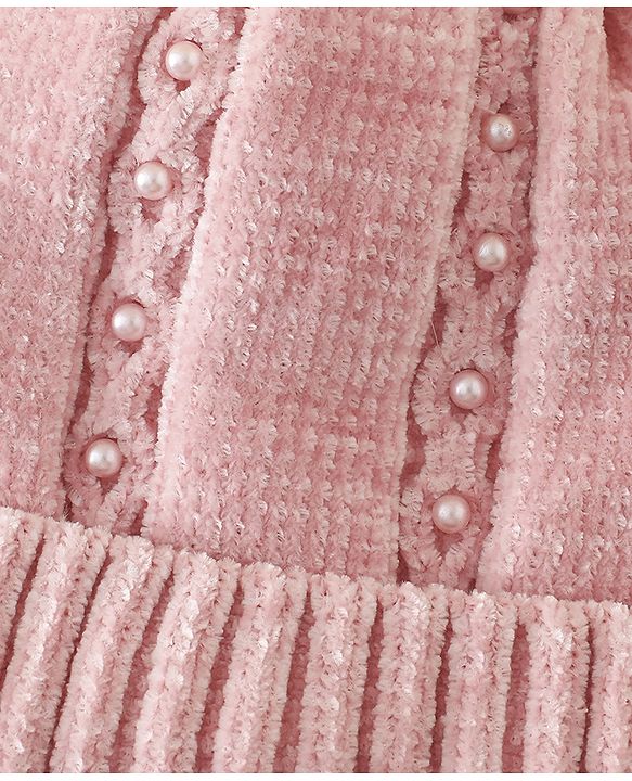Pine Kids Woollen Cap with Pom Pom & Pearls in Pink - Diameter 18.5 cm