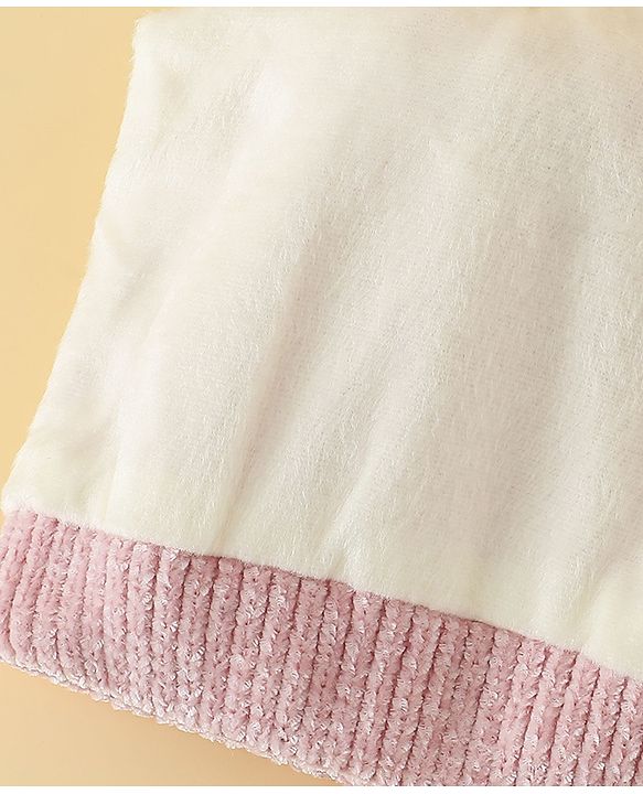 Pine Kids Woollen Cap with Pom Pom & Pearls in Pink - Diameter 18.5 cm