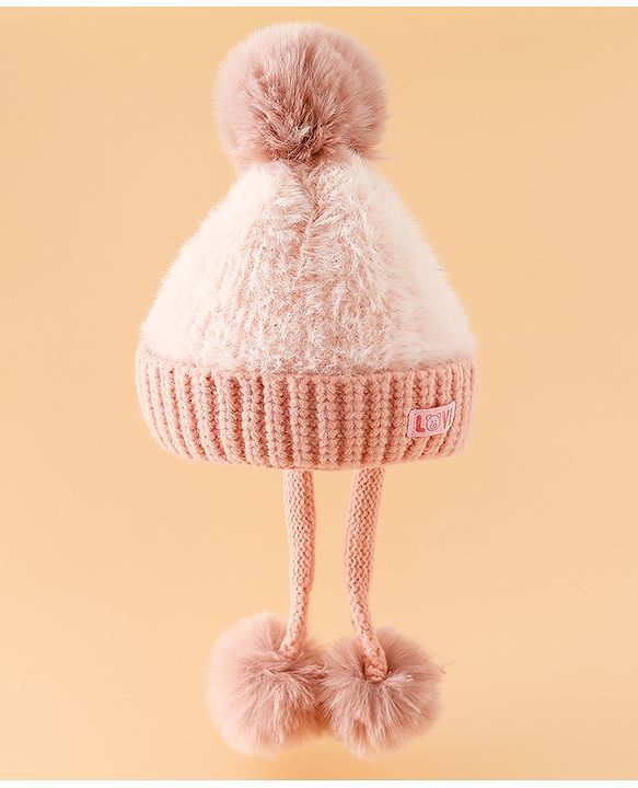 Pine Kids Woollen Cap with Pom Pom & Knot Pink - Diameter 25 cm