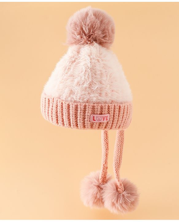 Pine Kids Woollen Cap with Pom Pom & Knot Pink - Diameter 25 cm