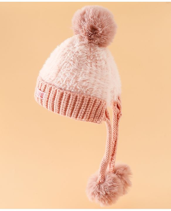 Pine Kids Woollen Cap with Pom Pom & Knot Pink - Diameter 25 cm