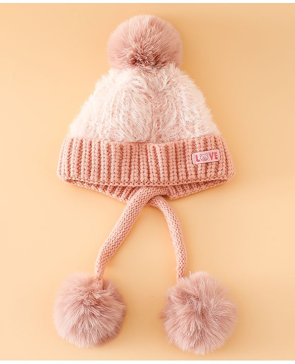 Pine Kids Woollen Cap with Pom Pom & Knot Pink - Diameter 25 cm